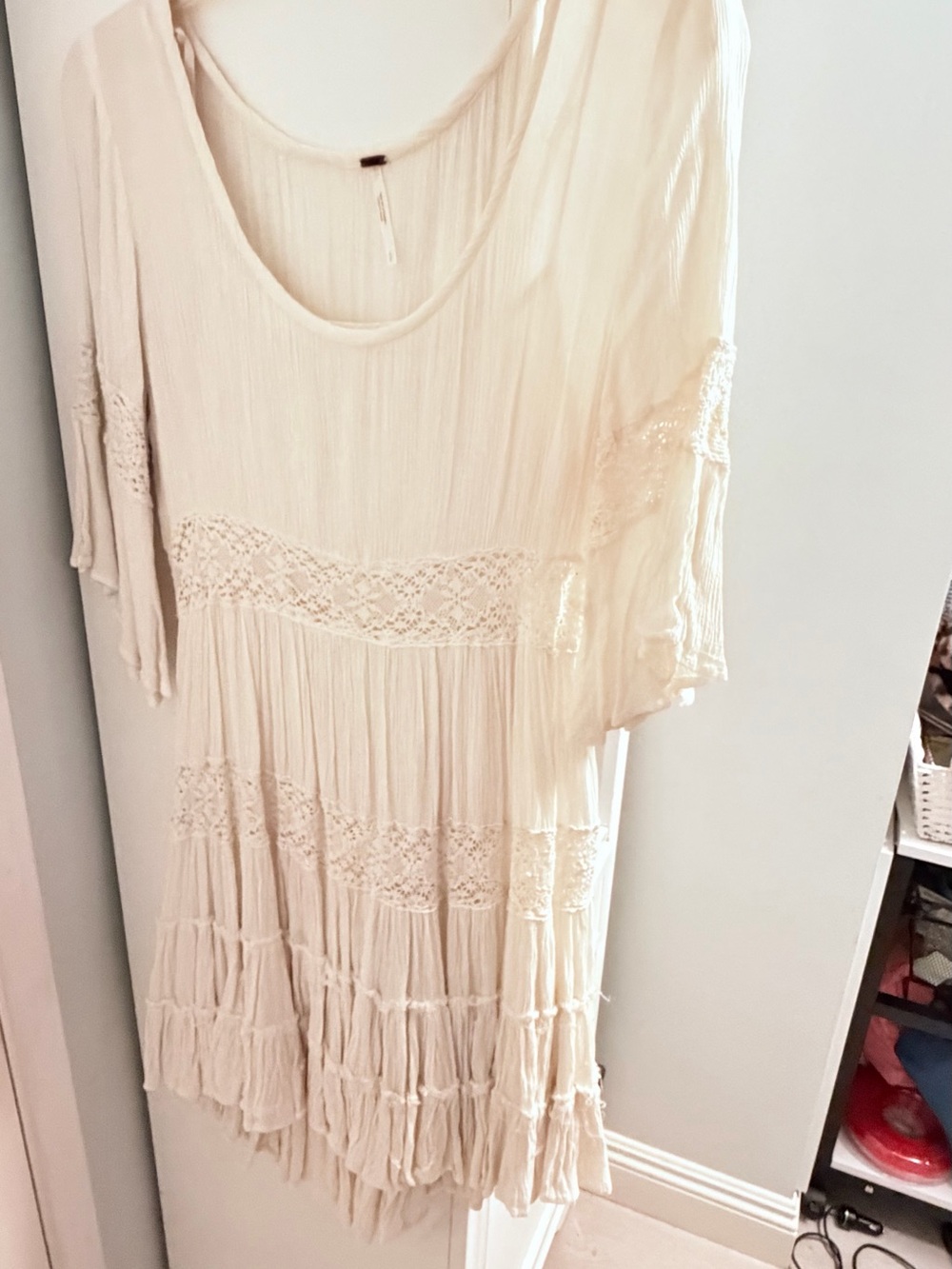 Free People Cream Tiered Lace-Trim Tunic Dress